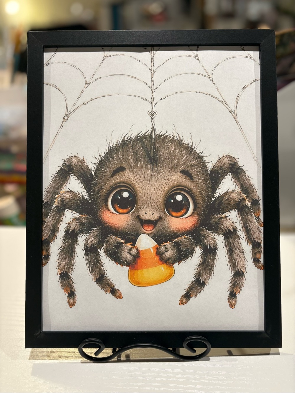 Whimsical Framed Brown Spider Candy Corn 8x10 Wall Art - Holiday Decor